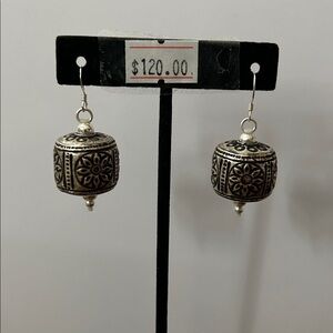 Elegant 925 Sterling Silver Big Barrel Floral Engraved Earrings